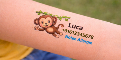 SOS tattoo kind met telefoonnummer tijdelijke tattoo kind telefoonnummer veiligheid